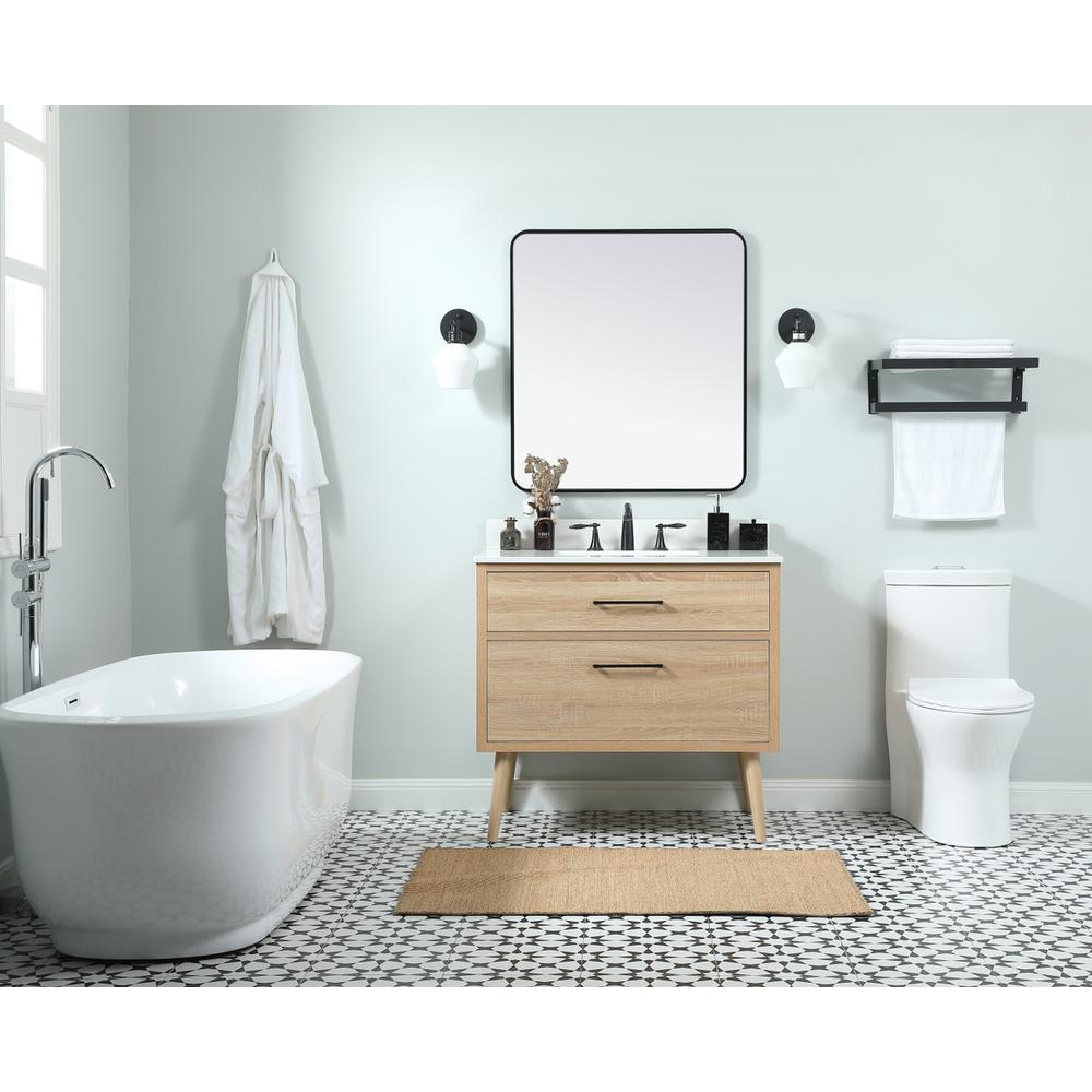 36 Inch Single Bathroom Vanity In Mango Wood With Backsplash. Picture 4