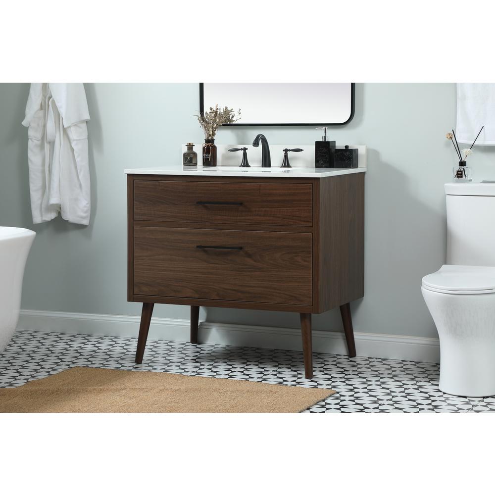 36 Inch Single Bathroom Vanity In Walnut With Backsplash. Picture 2