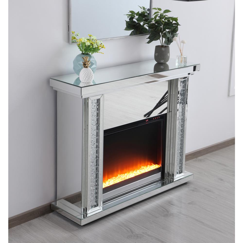 47.5 In. Crystal Mirrored Mantle With Crystal Insert Fireplace. Picture 3