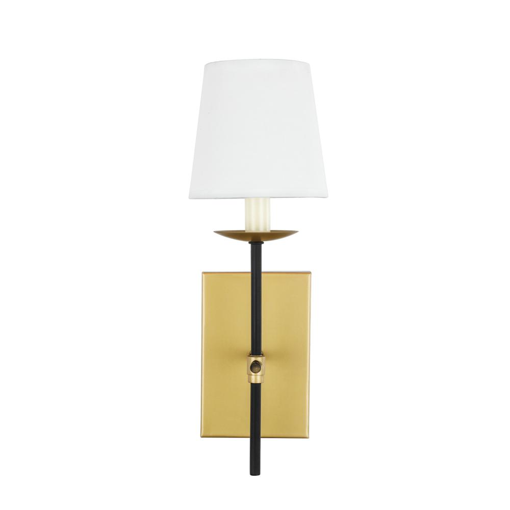 Eclipse 1 Light Brass And Black And White Shade Wall Sconce. Picture 2