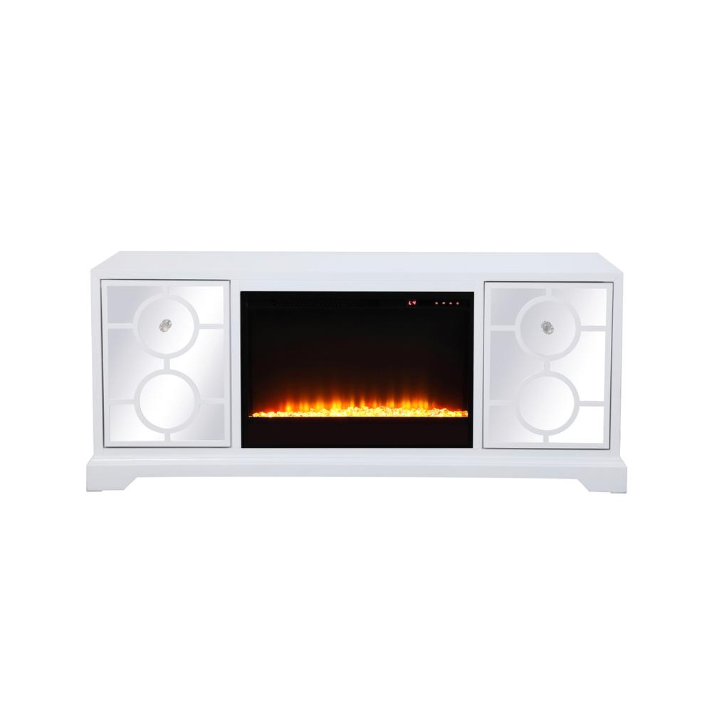 60 In. Mirrored Tv Stand With Crystal Fireplace Insert In White. Picture 1