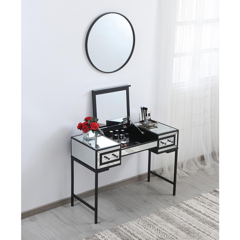 42 Inch Mirrored Flip Top Vanity Table In Black. Picture 3