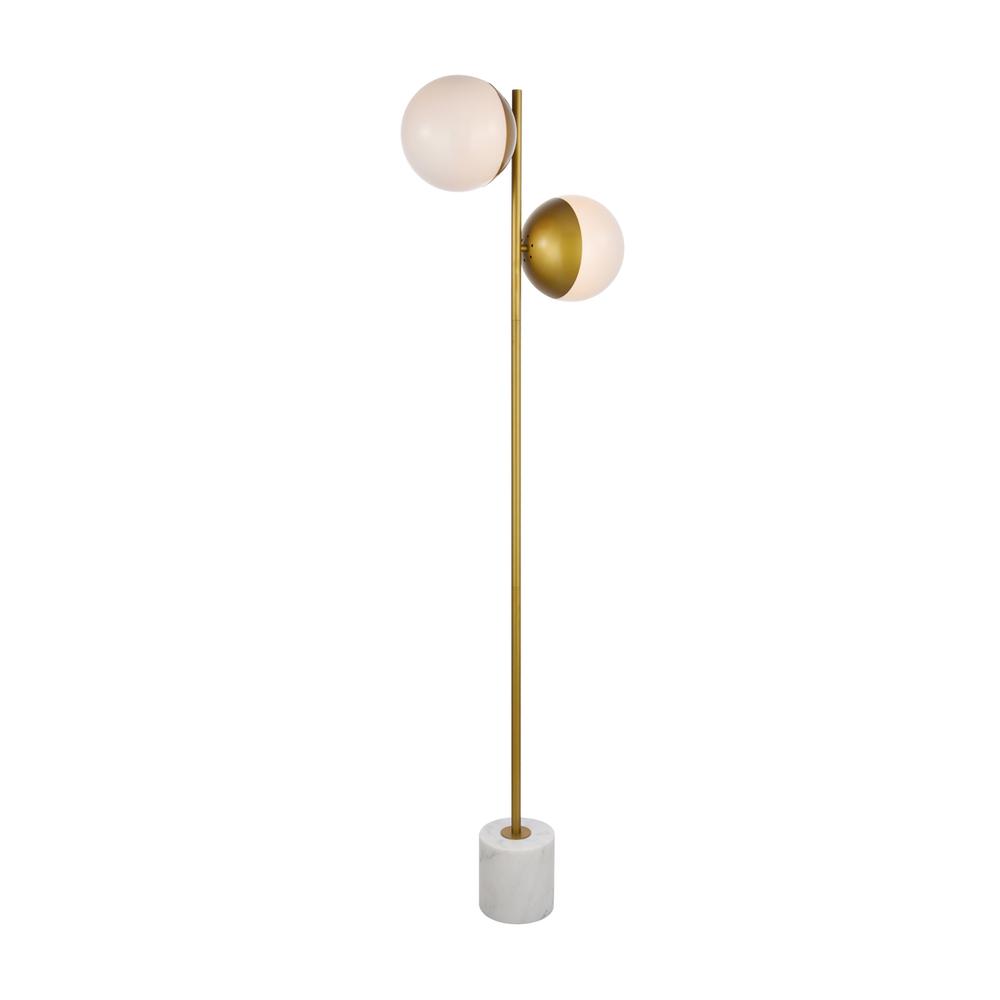 Eclipse 2 Lights Brass Floor Lamp With Frosted White Glass. Picture 2
