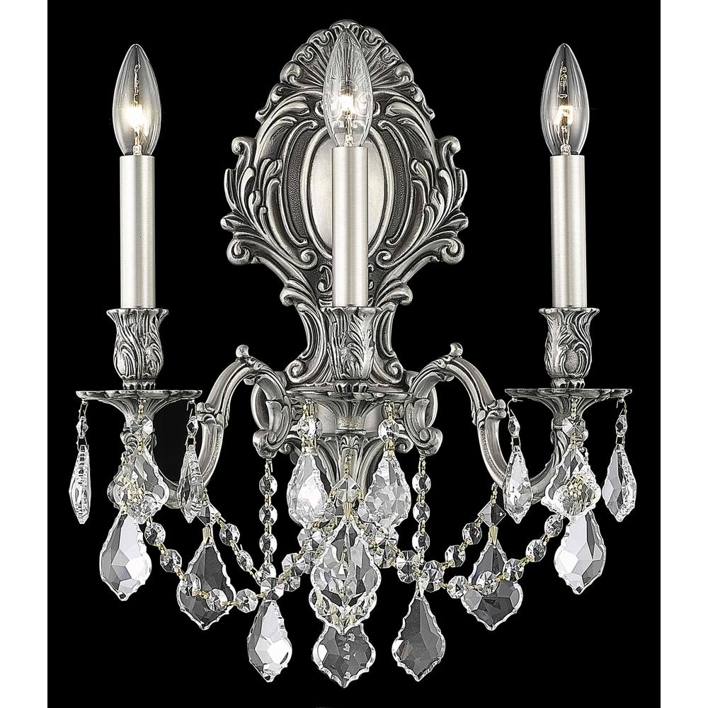 Monarch 3 Light Pewter Wall Sconce Clear Royal Cut Crystal. Picture 1