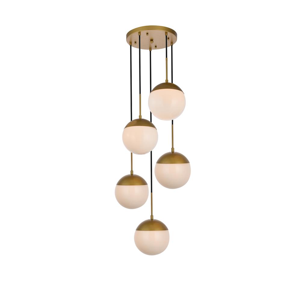 Eclipse 5 Lights Brass Pendant With Frosted White Glass. Picture 2