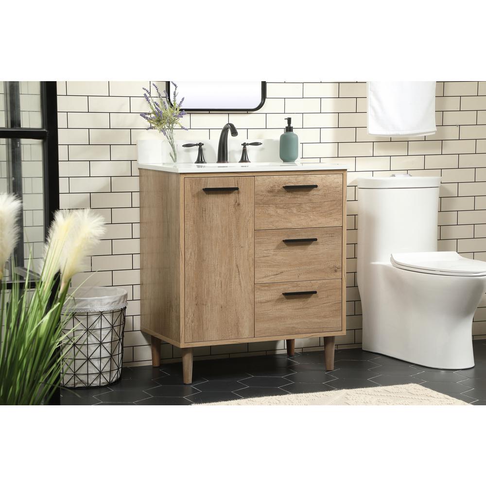 30 Inch Single Bathroom Vanity In Natural Oak With Backsplash. Picture 2