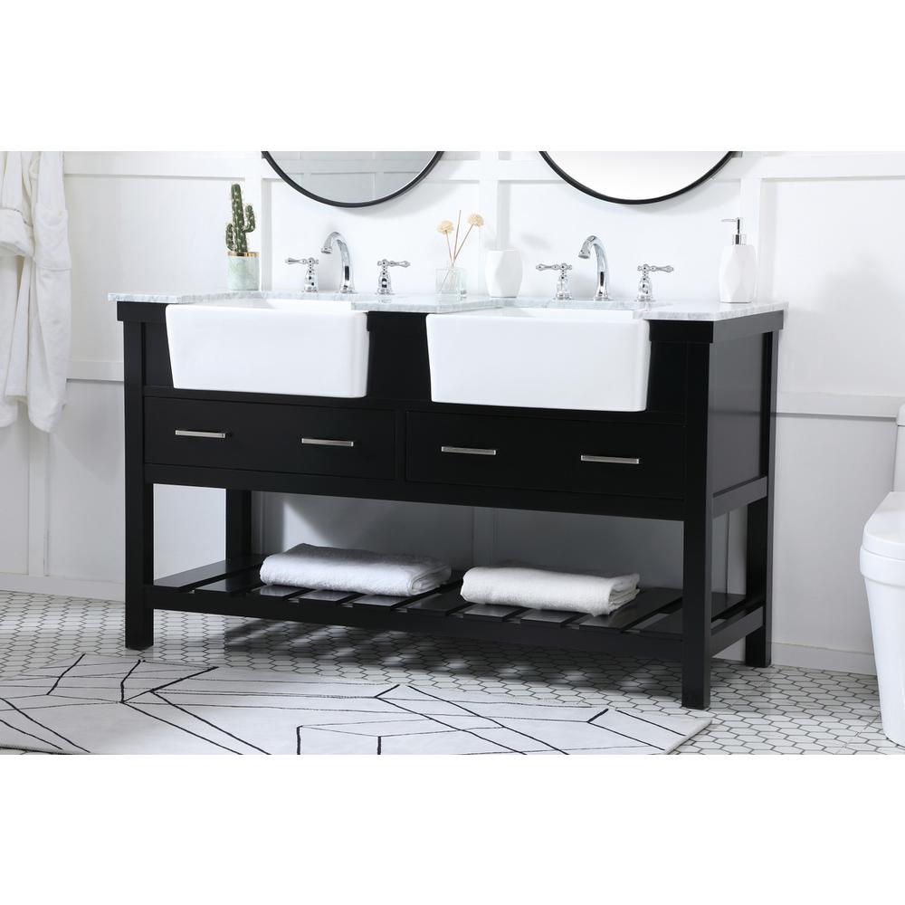 60 Inch Double Bathroom Vanity In Black. Picture 2