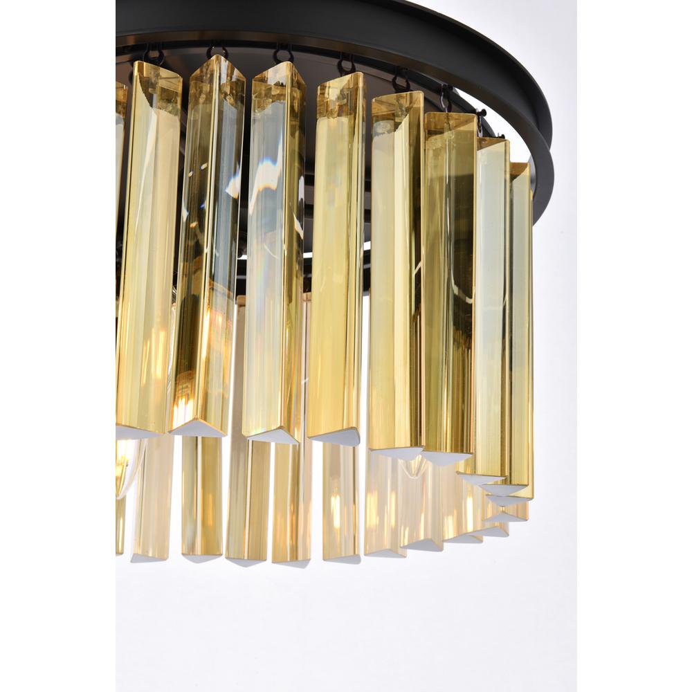 Sydney 3 Light Matte Black Pendant Golden Teak (Smoky) Royal Cut Crystal. Picture 3