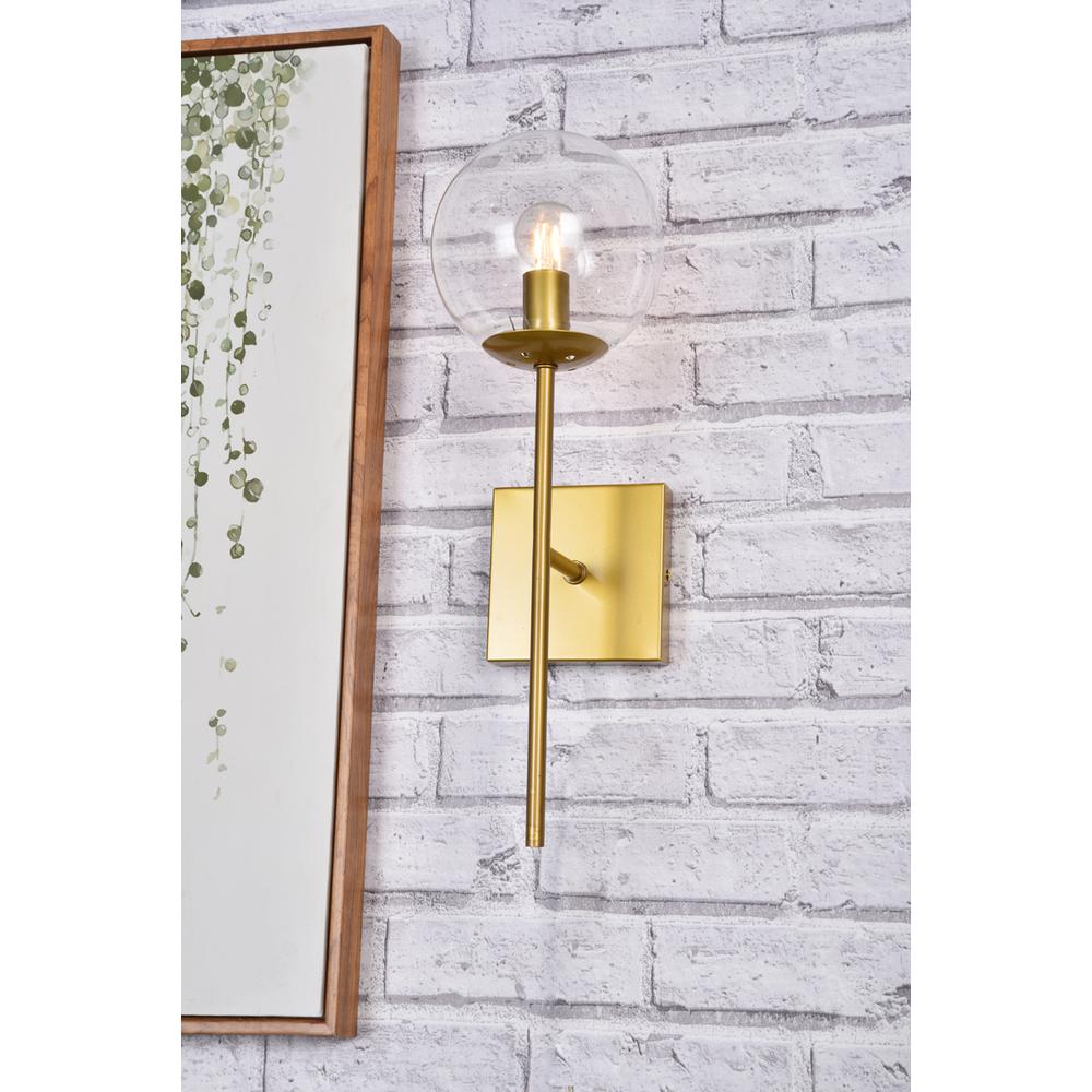 Neri 1 Light Brass And Clear Glass Wall Sconce. Picture 8