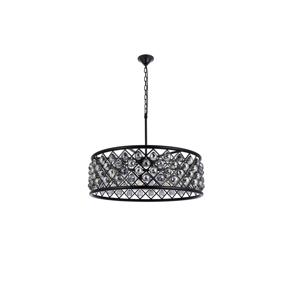 Madison 8 Light Matte Black Chandelier Silver Shade (Grey) Royal Cut Crystal. Picture 6