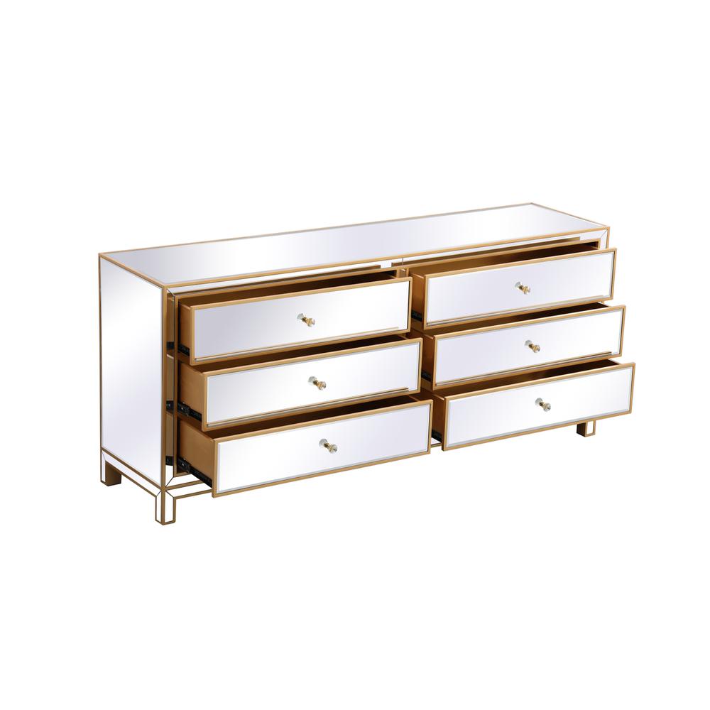 Reflexion 72 In. Mirrored Six Drawer Chest In Gold. Picture 6