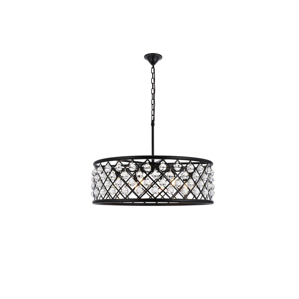 Madison 8 Light Matte Black Chandelier Clear Royal Cut Crystal. Picture 1