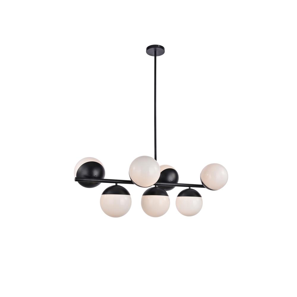 Eclipse 7 Lights Black Pendant With Frosted White Glass. Picture 2