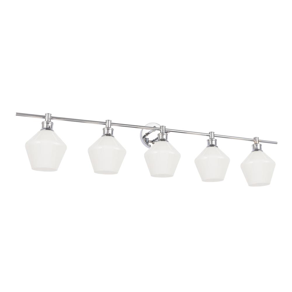 Gene 5 Light Chrome And Frosted White Glass Wall Sconce. Picture 12