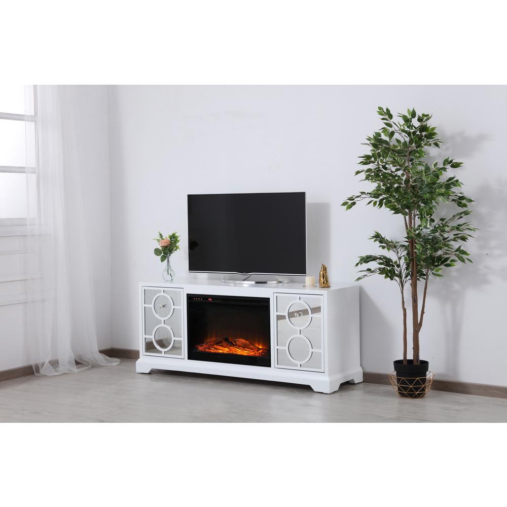 60 In. Mirrored Tv Stand With Wood Fireplace Insert In White. Picture 2
