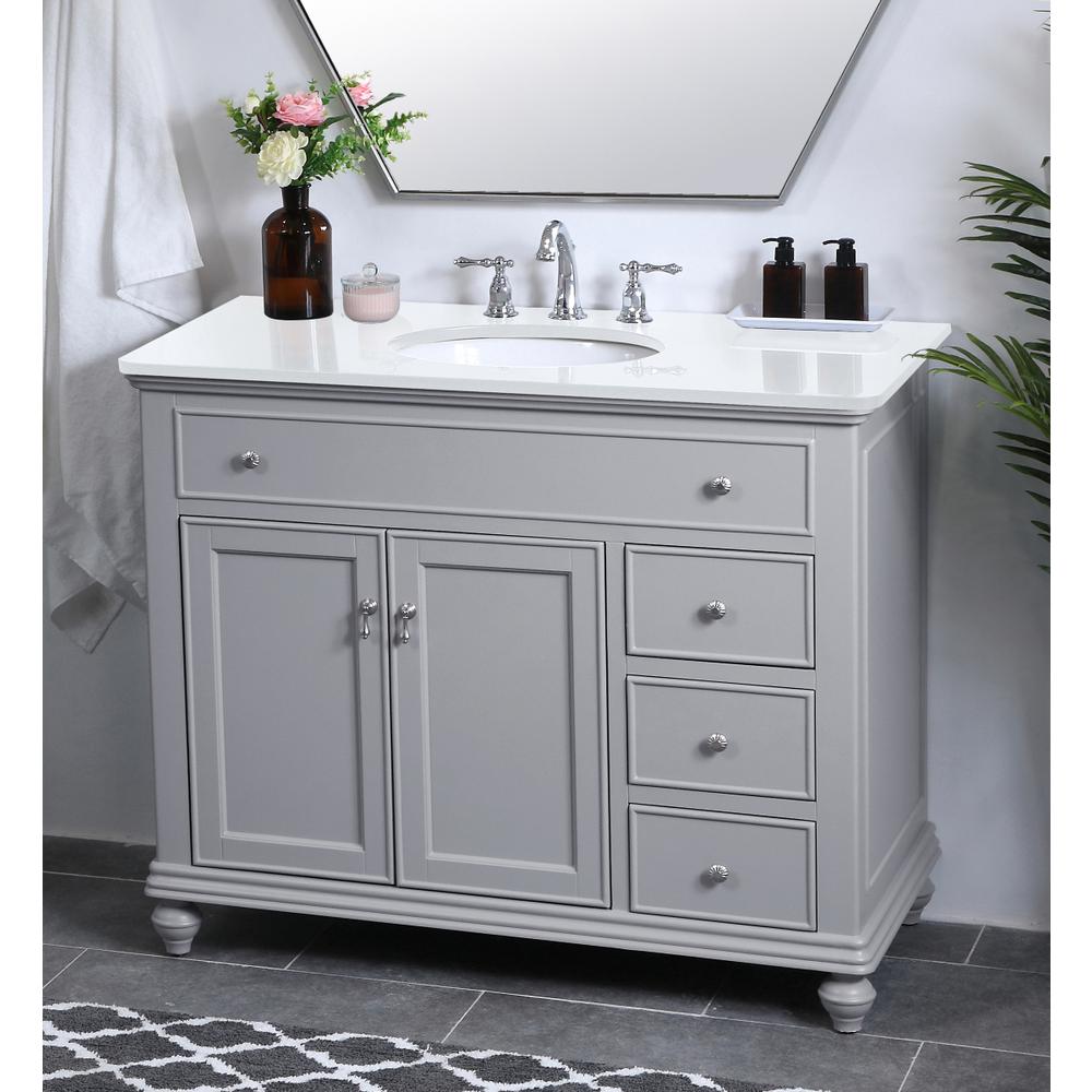 42 Inch Single Bathroom Vanity In Light Grey With Ivory White Engineered Marble. Picture 3