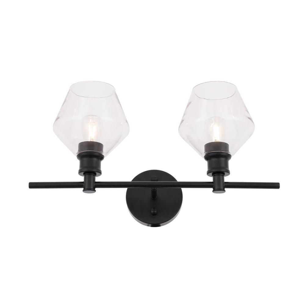 Gene 2 Light Black And Clear Glass Wall Sconce. Picture 3