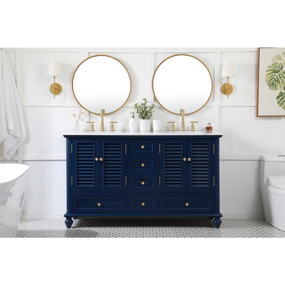 60 Inch Double Bathroom Vanity In Blue. Picture 4