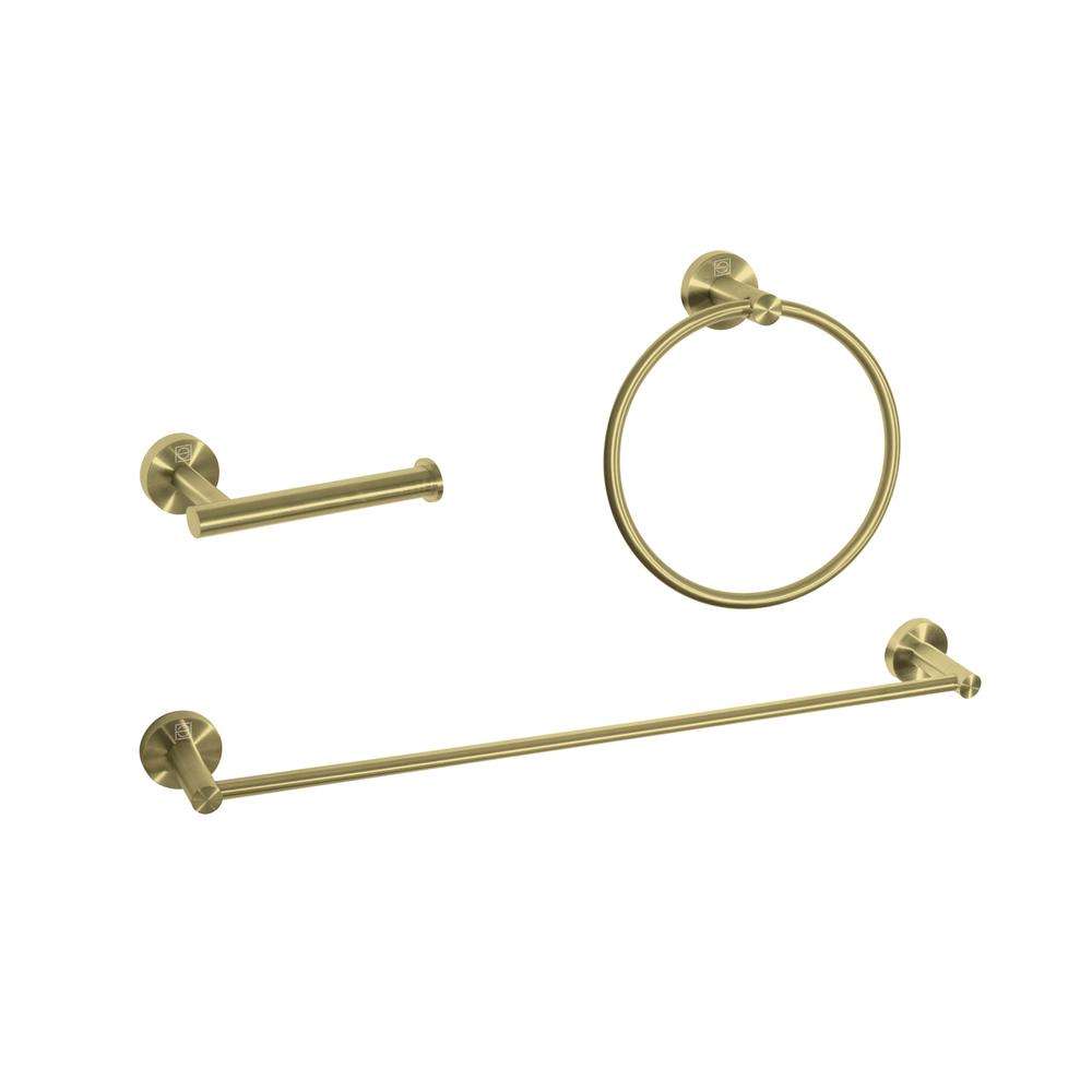 Alma 3-Piece Bathroom Hardware Set In Brushed Gold. Picture 1