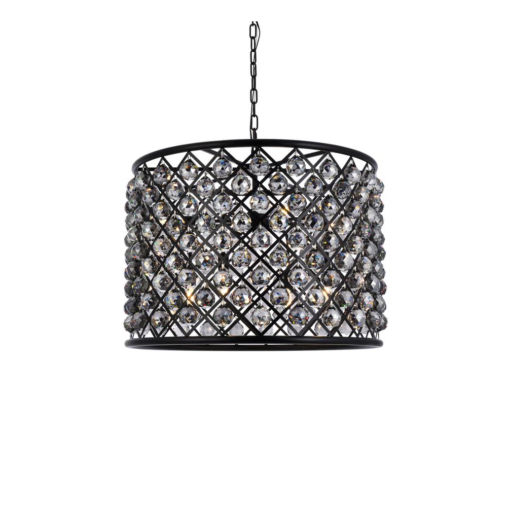 Madison 8 Light Matte Black Chandelier Silver Shade (Grey) Royal Cut Crystal. Picture 2