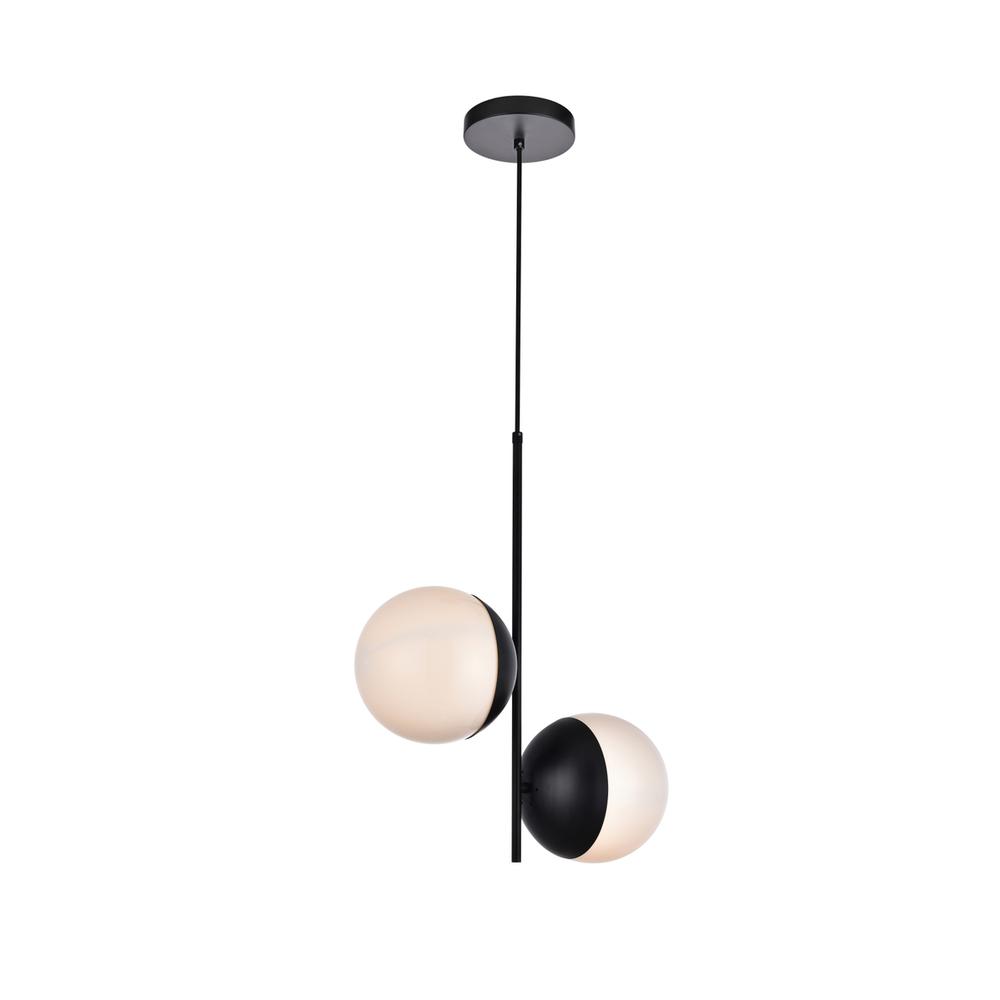 Eclipse 2 Lights Black Pendant With Frosted White Glass. Picture 2
