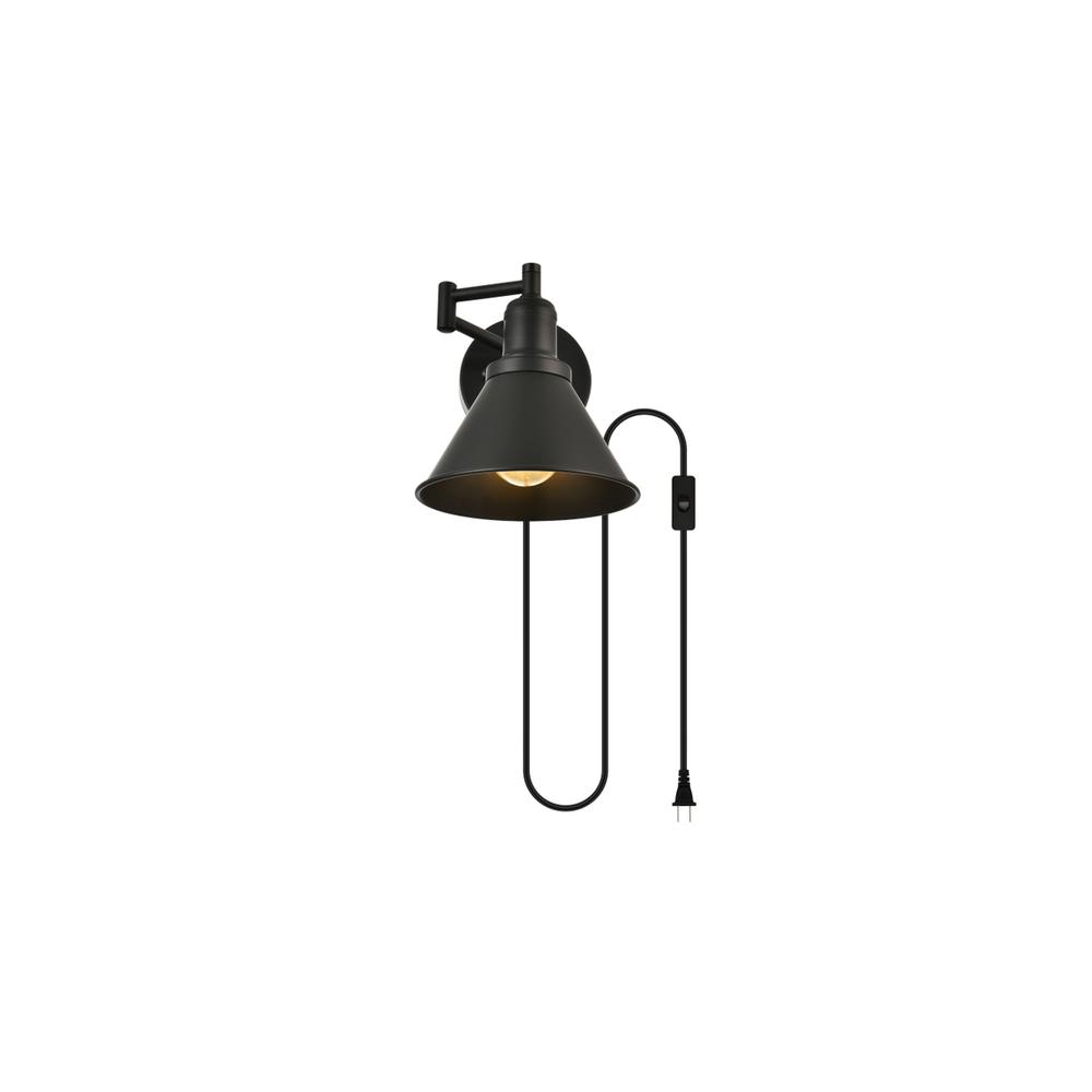 Jair 1 Light Black Swing Arm Plug In Wall Sconce. Picture 1