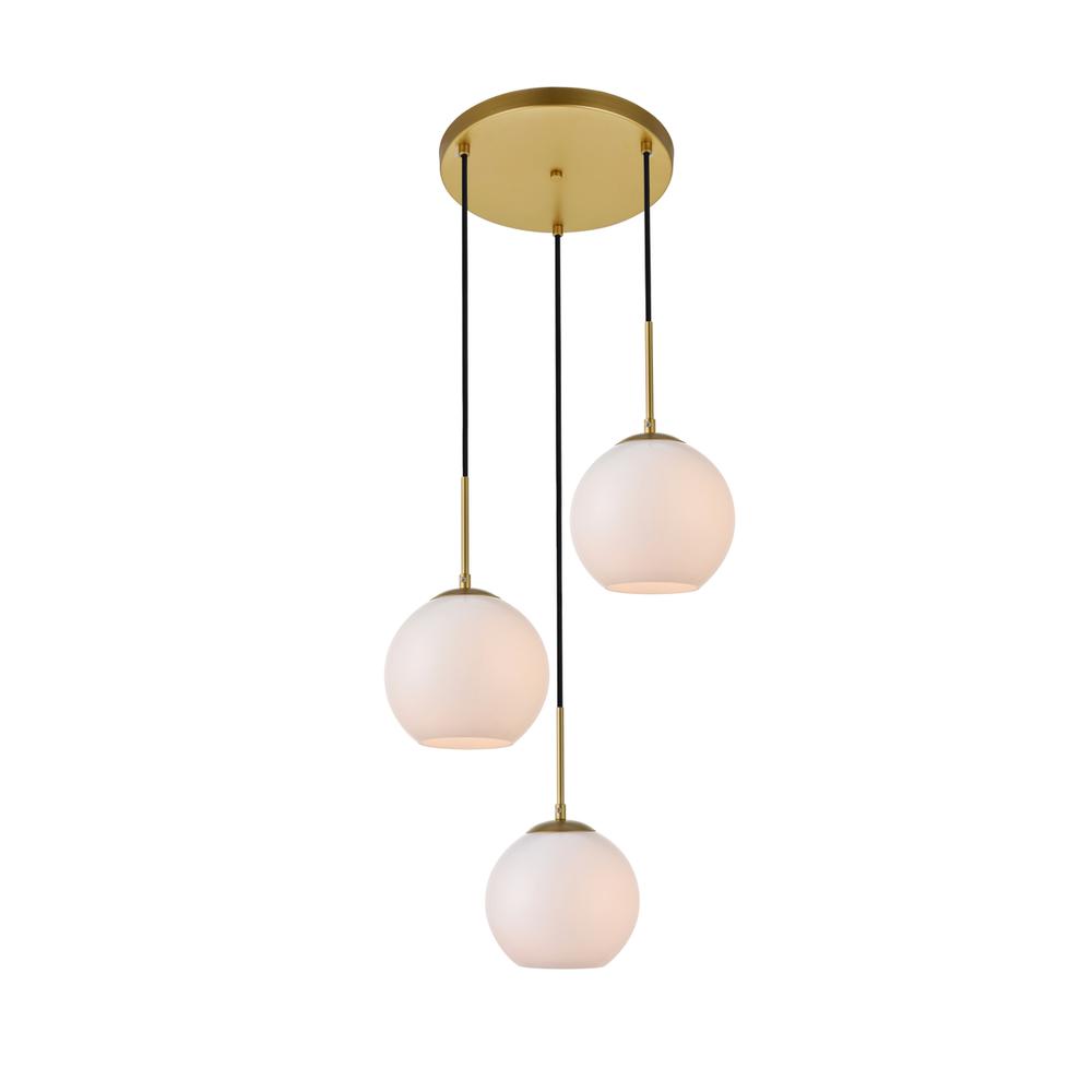 Baxter 3 Lights Brass Pendant With Frosted White Glass. Picture 1