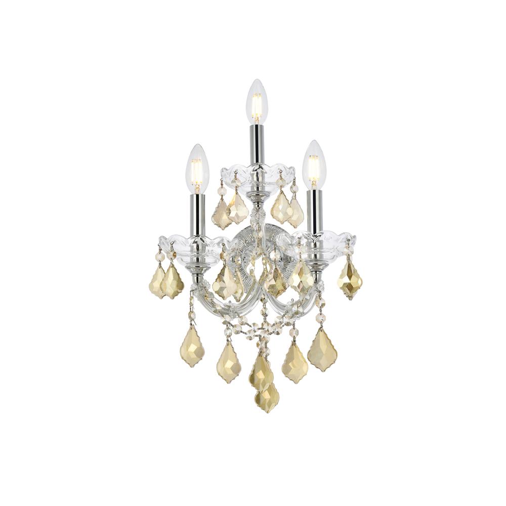 Maria Theresa 3 Light Chrome Wall Sconce Golden Teak (Smoky) Royal Cut Crystal. Picture 1