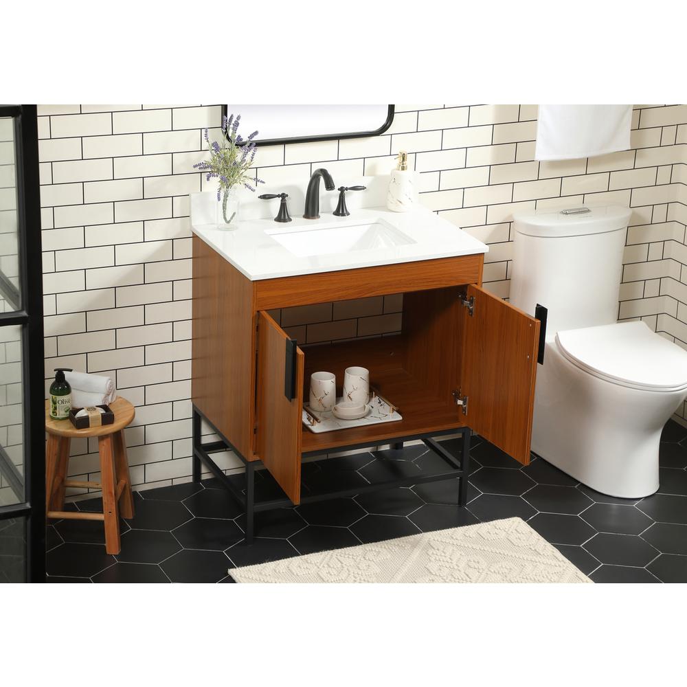 30 Inch Single Bathroom Vanity In Teak With Backsplash. Picture 3