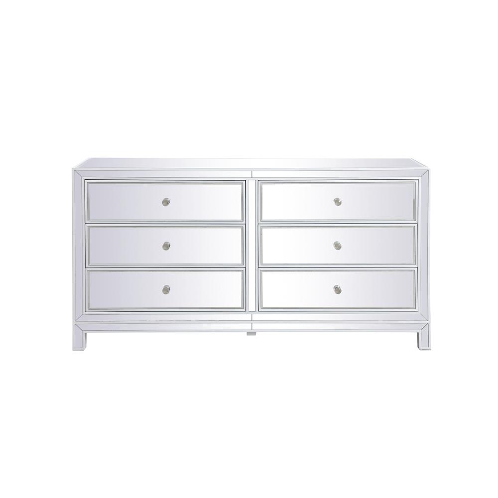 60 Inch Mirrored Six Drawer Cabinet In White. Picture 1
