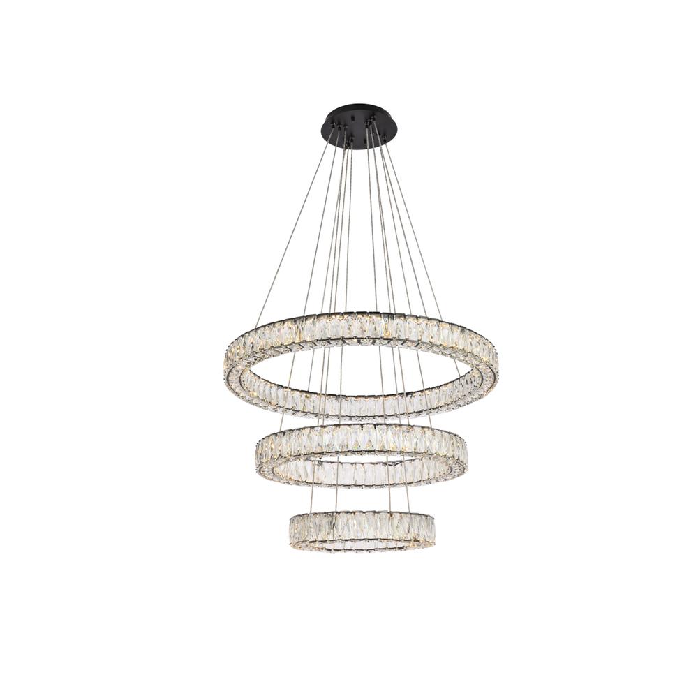 Monroe 32 Inch Led Triple Ring Chandelier In Black. Picture 1