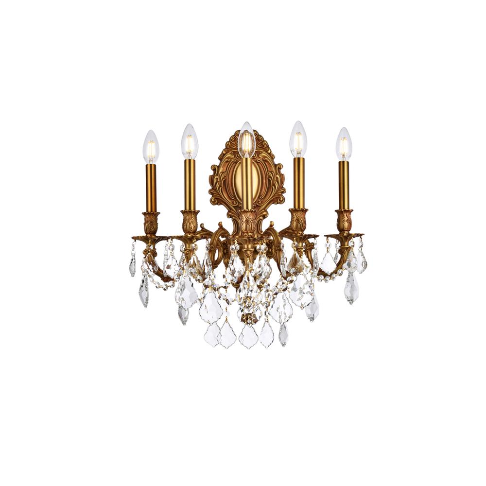 Monarch 5 Light French Gold Wall Sconce Clear Royal Cut Crystal. Picture 1