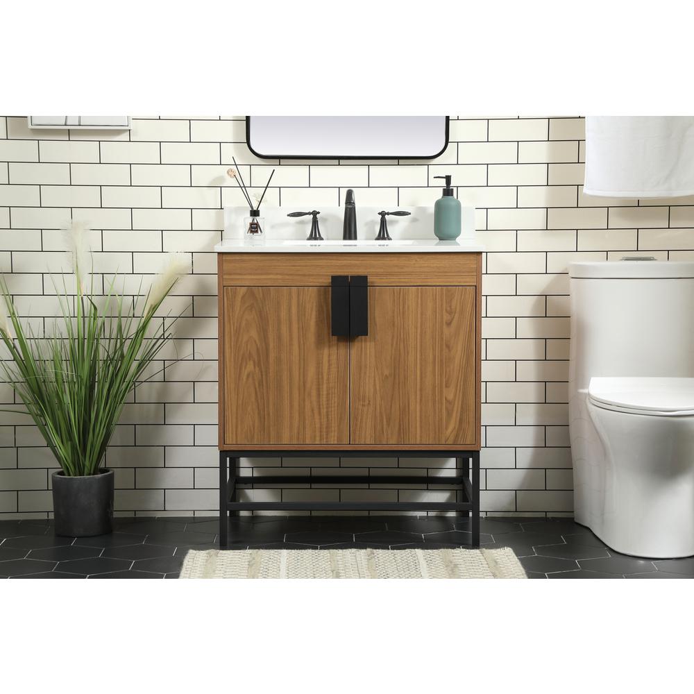 30 Inch Single Bathroom Vanity In Walnut Brown With Backsplash. Picture 14