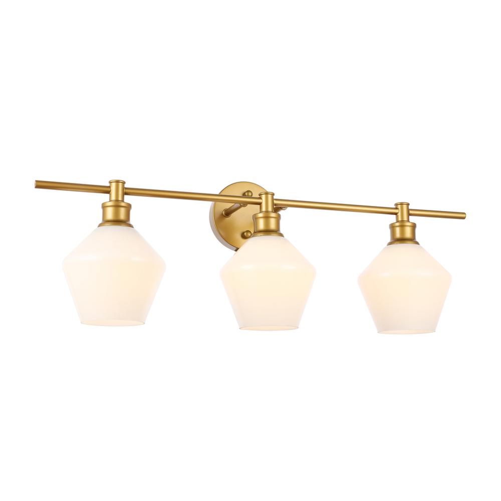 Gene 3 Light Brass And Frosted White Glass Wall Sconce. Picture 11