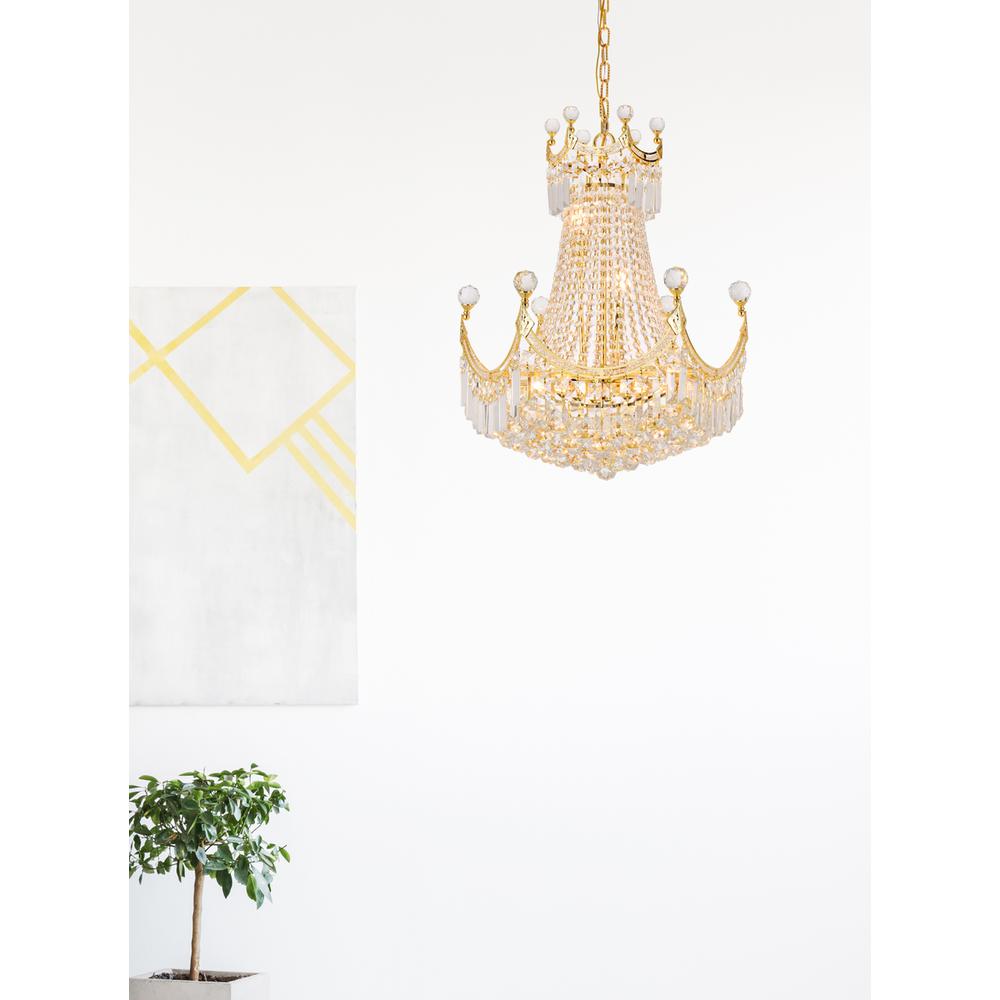 Corona 9 Light Gold Chandelier Clear Royal Cut Crystal. Picture 7