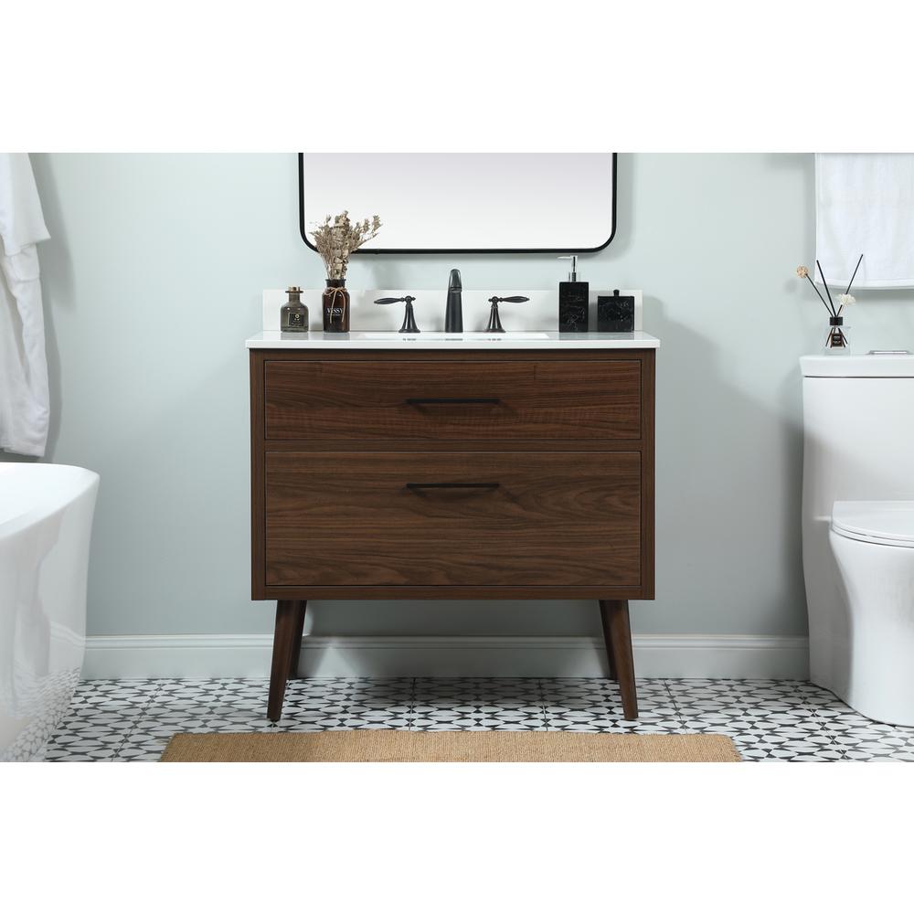 36 Inch Single Bathroom Vanity In Walnut With Backsplash. Picture 14