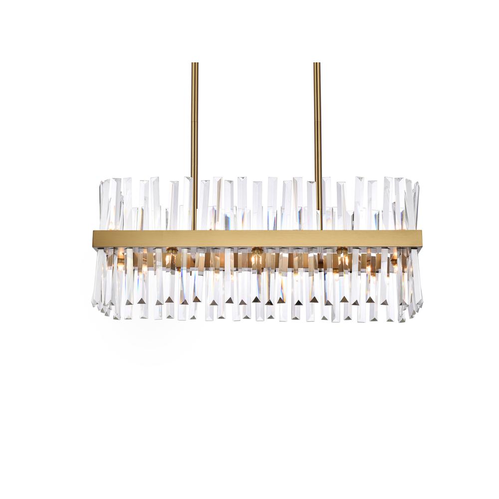 Serephina 30 Inch Crystal Rectangle Chandelier Light In Satin Gold. Picture 2