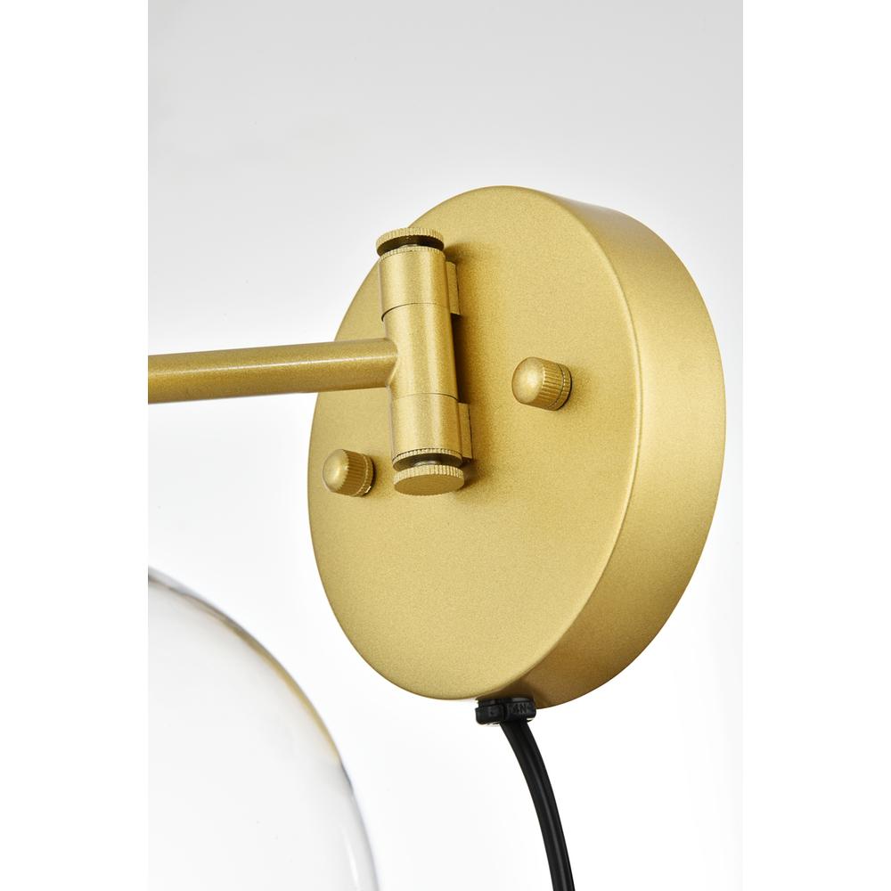Caspian 1 Light Brass And Clear Swing Arm Plug In Wall Sconce. Picture 5