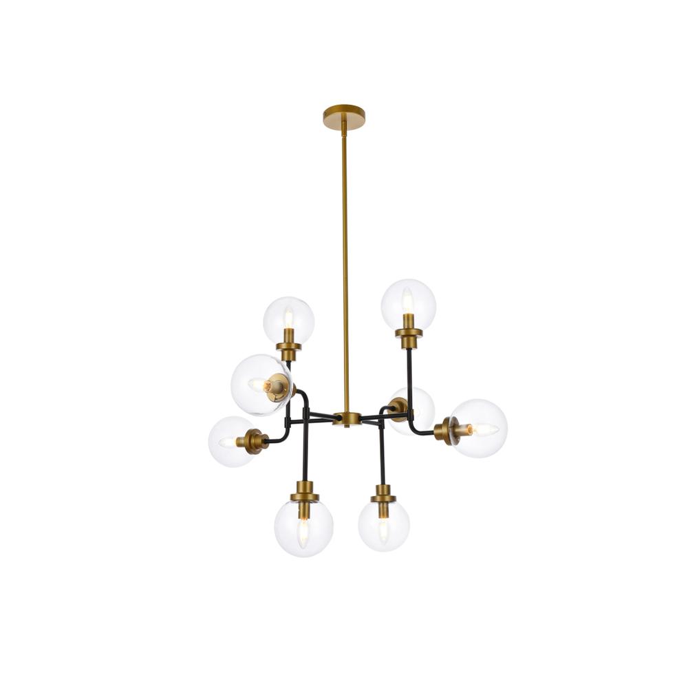 Hanson 8 Lights Pendant In Black With Brass With Clear Shade. Picture 1