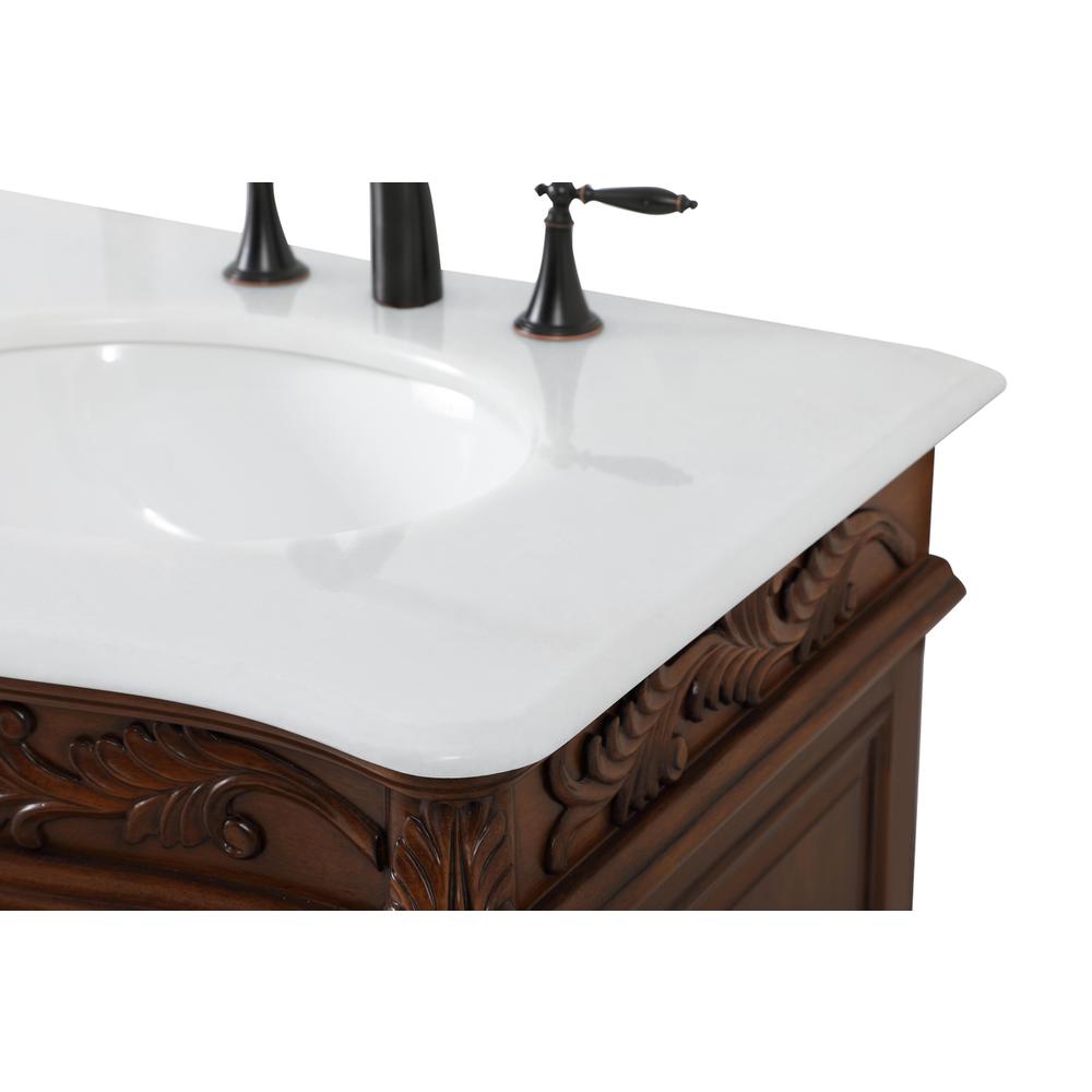 60 Inch Double Bathroom Vanity In Teak With Ivory White Engineered Marble. Picture 10
