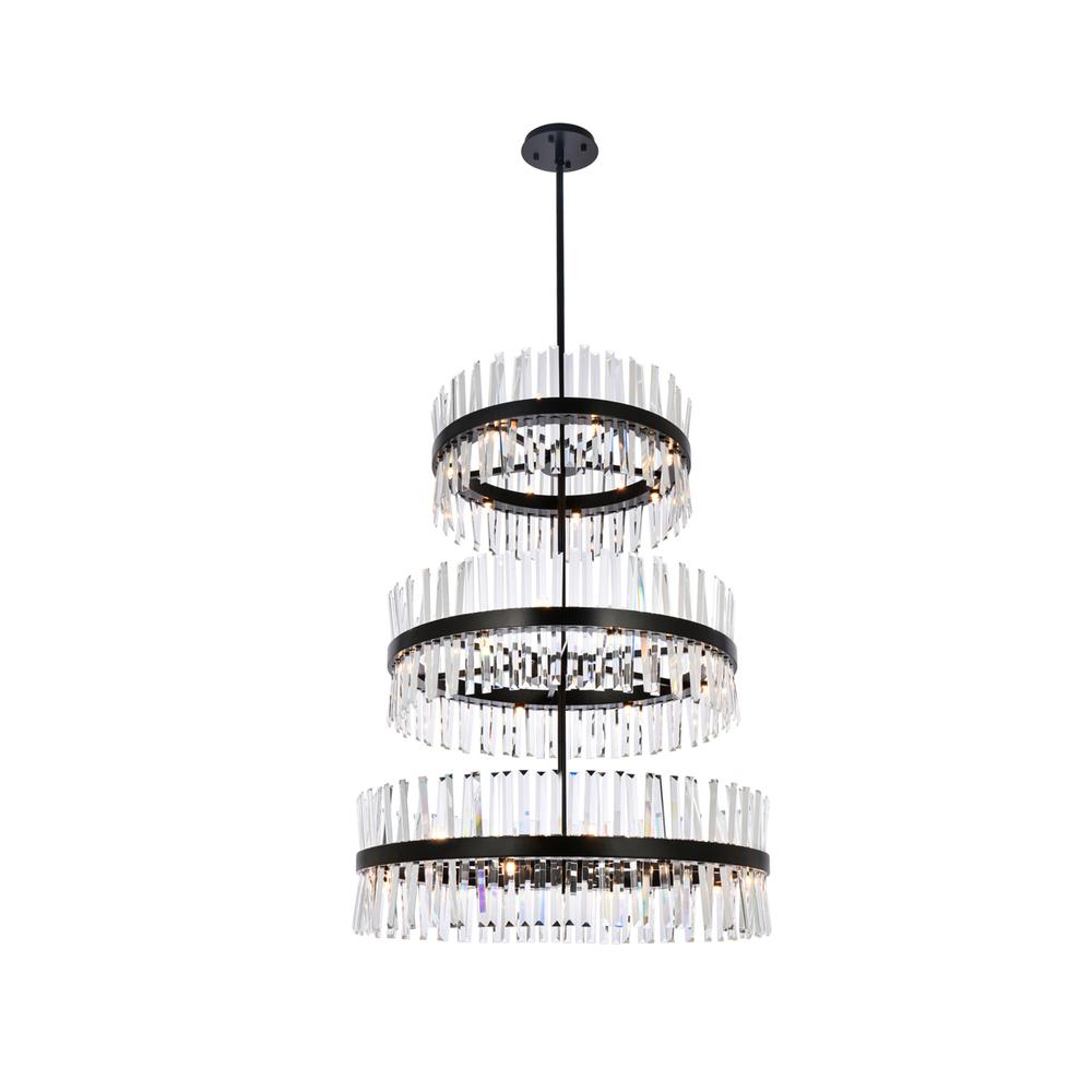 Serephina 36 Inch 3 Tiers Crystal Round Chandelier Light In Black. Picture 6