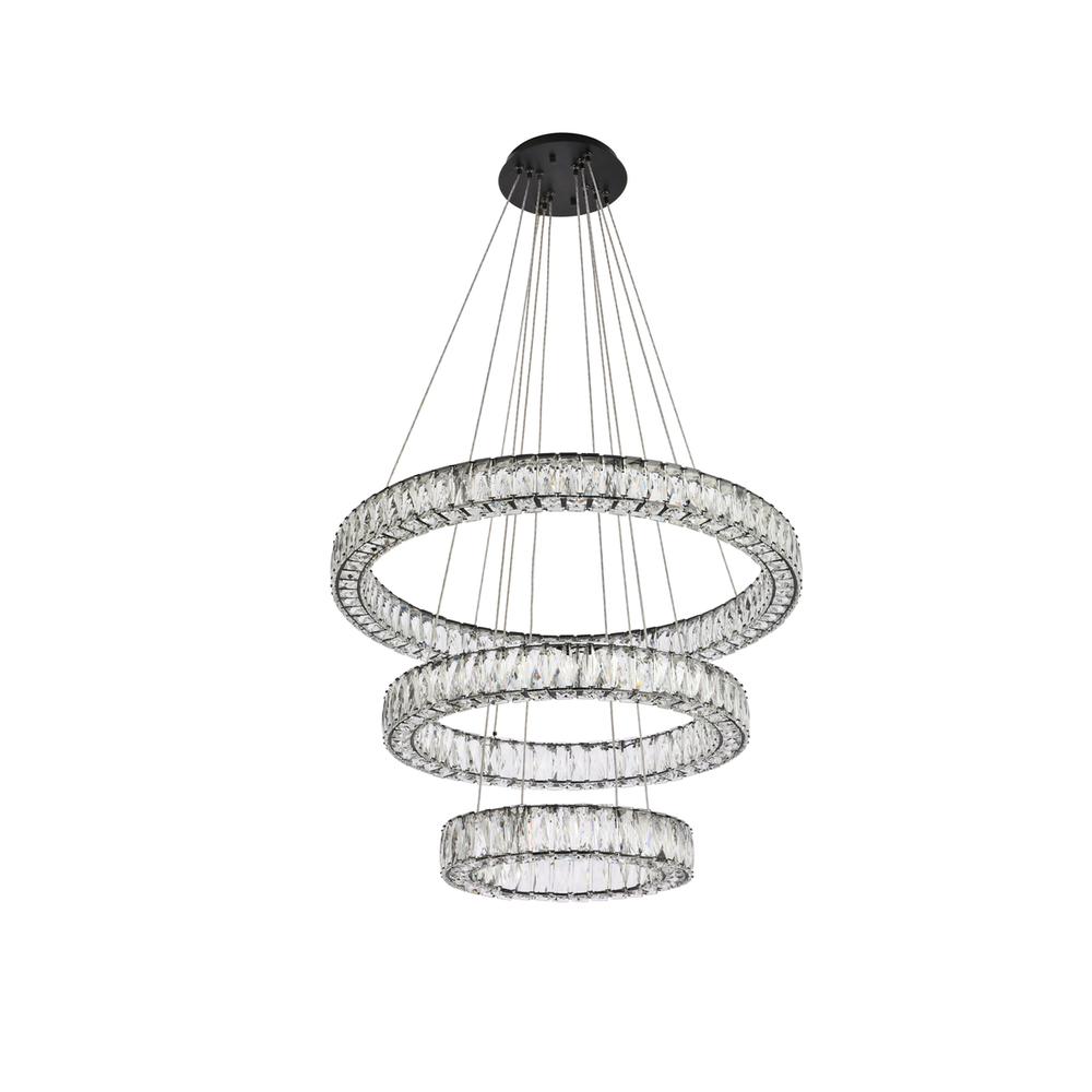 Monroe 32 Inch Led Triple Ring Chandelier In Black. Picture 6