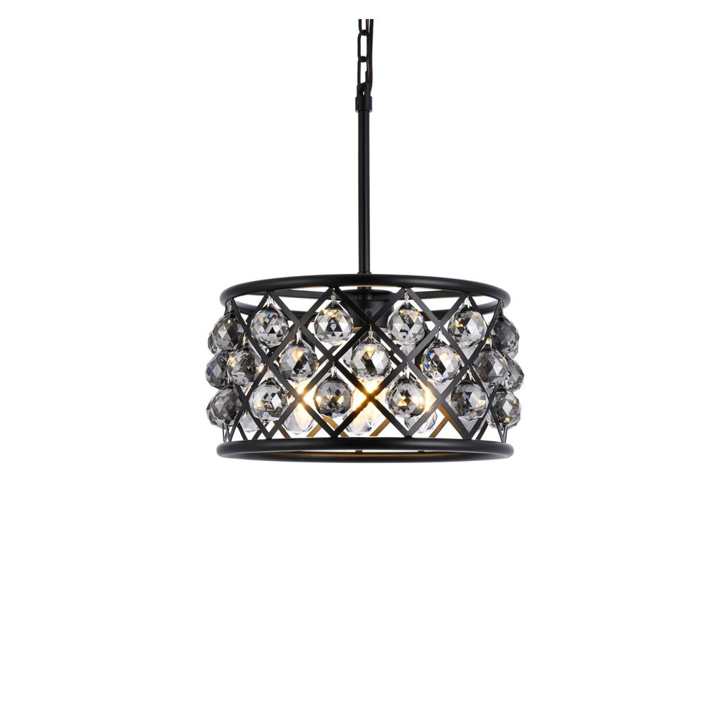 Madison 4 Light Matte Black Pendant Silver Shade (Grey) Royal Cut Crystal. Picture 2