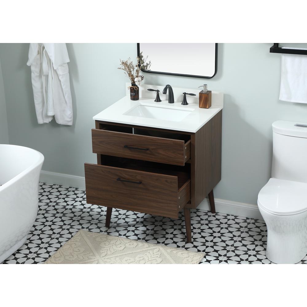 30 Inch Single Bathroom Vanity In Walnut With Backsplash. Picture 3