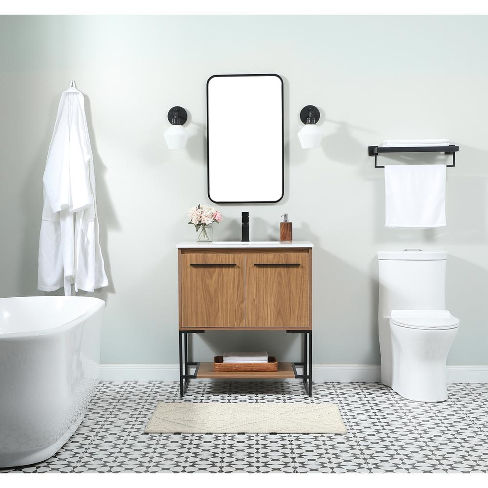 30 Inch Single Bathroom Vanity In Walnut Brown. Picture 4