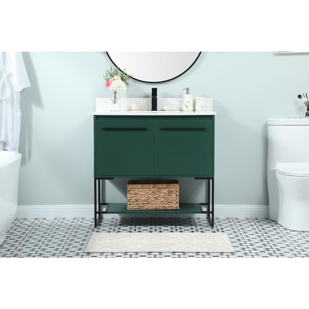 36 Inch Single Bathroom Vanity In Green With Backsplash. Picture 14