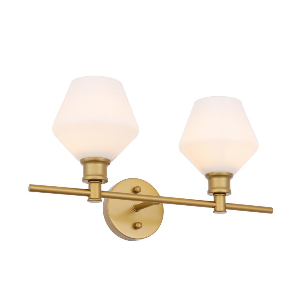 Gene 2 Light Brass And Frosted White Glass Wall Sconce. Picture 5