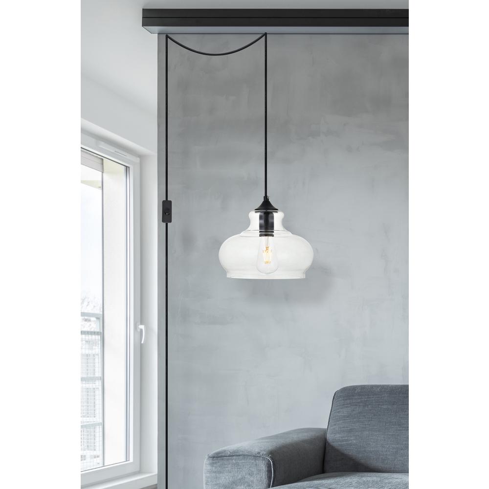 Destry 1 Light Black Plug-In Pendant With Clear Glass. Picture 5