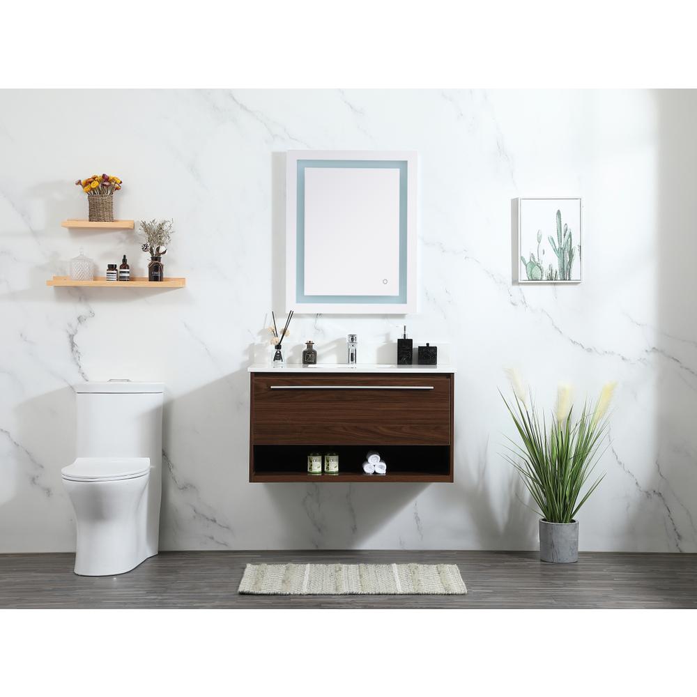 36 Inch Single Bathroom Vanity In Walnut With Backsplash. Picture 4