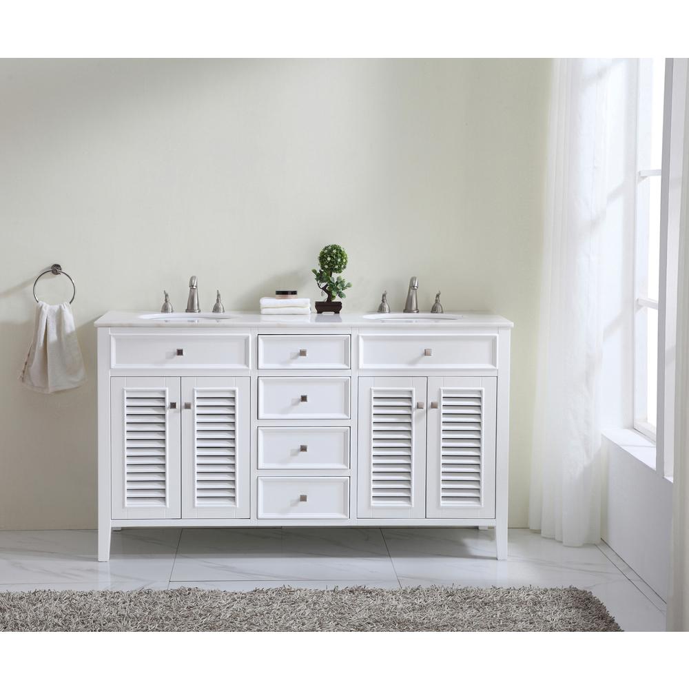 60 In. Double Bathroom Vanity Set In White. Picture 10